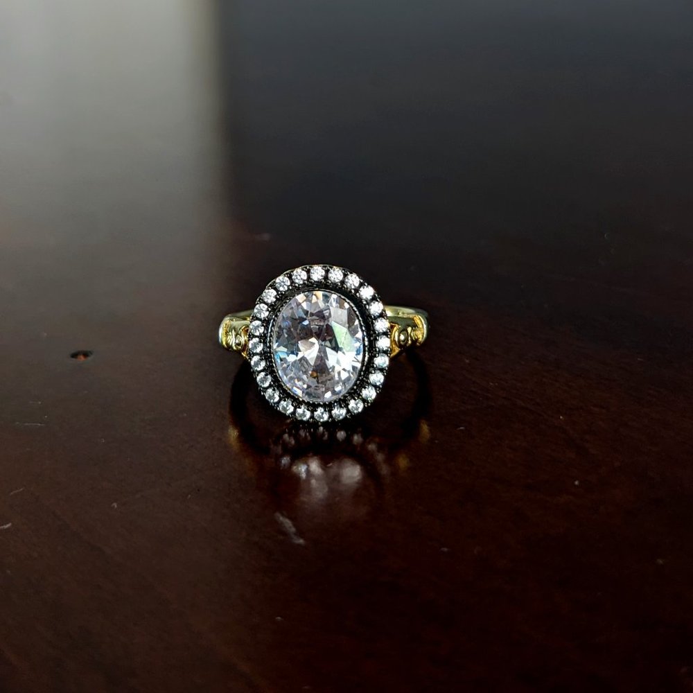 Plated Sterling Silver Gold Halo Ring - Size 7